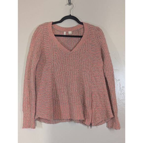 Moth Anthropologie Womens Sweater Small Orange Pink Cotton Wool Zipper - Picture 7 of 10